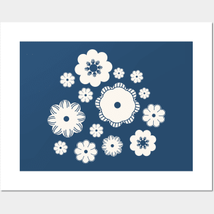 Beige flowers on a dark blue Posters and Art